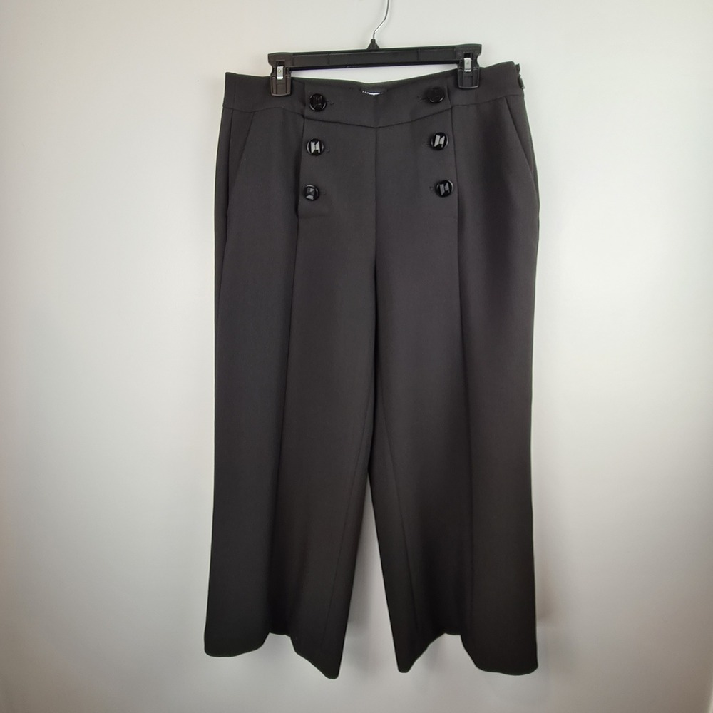 Karl Lagerfeld Paris Black Sailor Wide Leg Cropped Pants Sz 10 High Rise Culotte